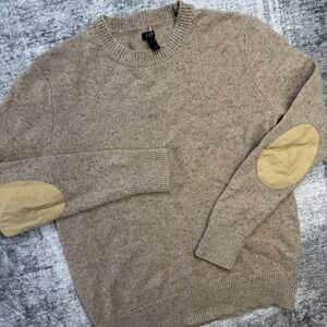 J Crew Sweater Mens Medium Beige Donegal Lambswool Elbow Patch Speckled Marled